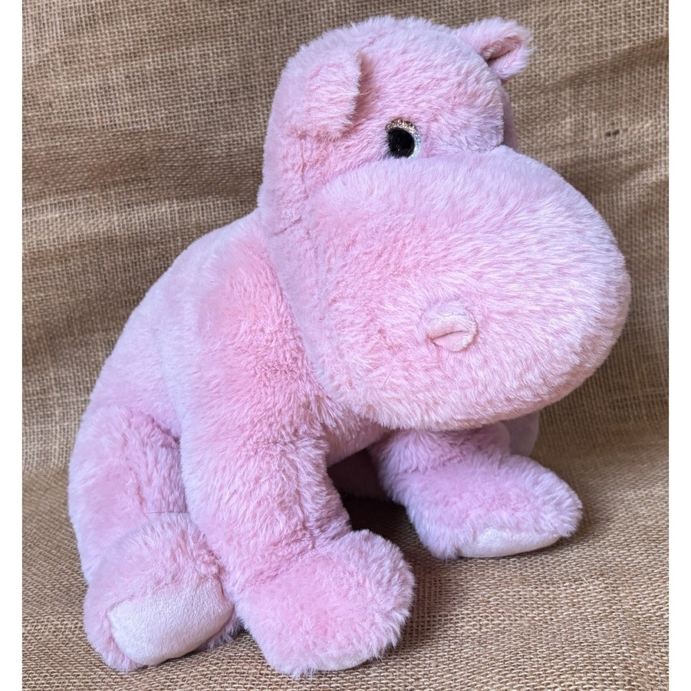 The Bear Factory Pink Hippo Stuffed Animal Plush Toy w Adhesive Pocket Whimsical
